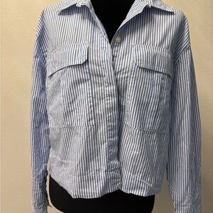 Blue and White Striped Button-Up Shirt